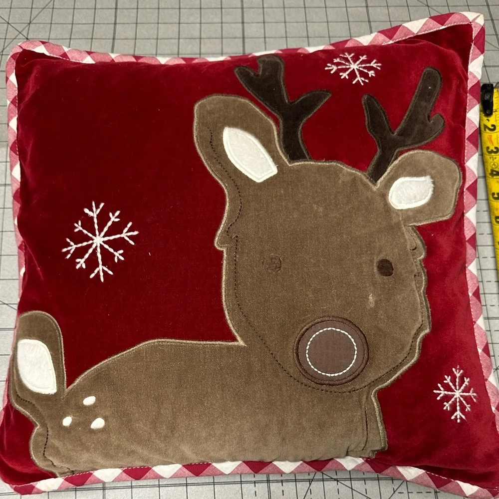 Pottery barn kids Festive Reindeer Holiday Pillow - Red and Brown 17 x17